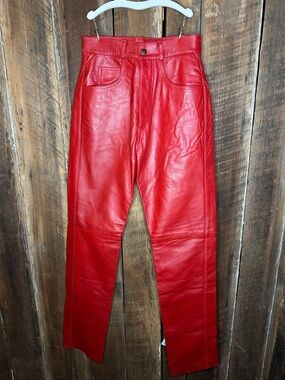 Vera Pelle Red Lambskin Leather Skinny Pants